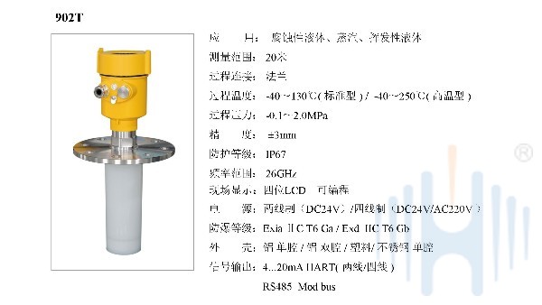 26GHz高頻雷達液位計HBRD-902T選型說明書
